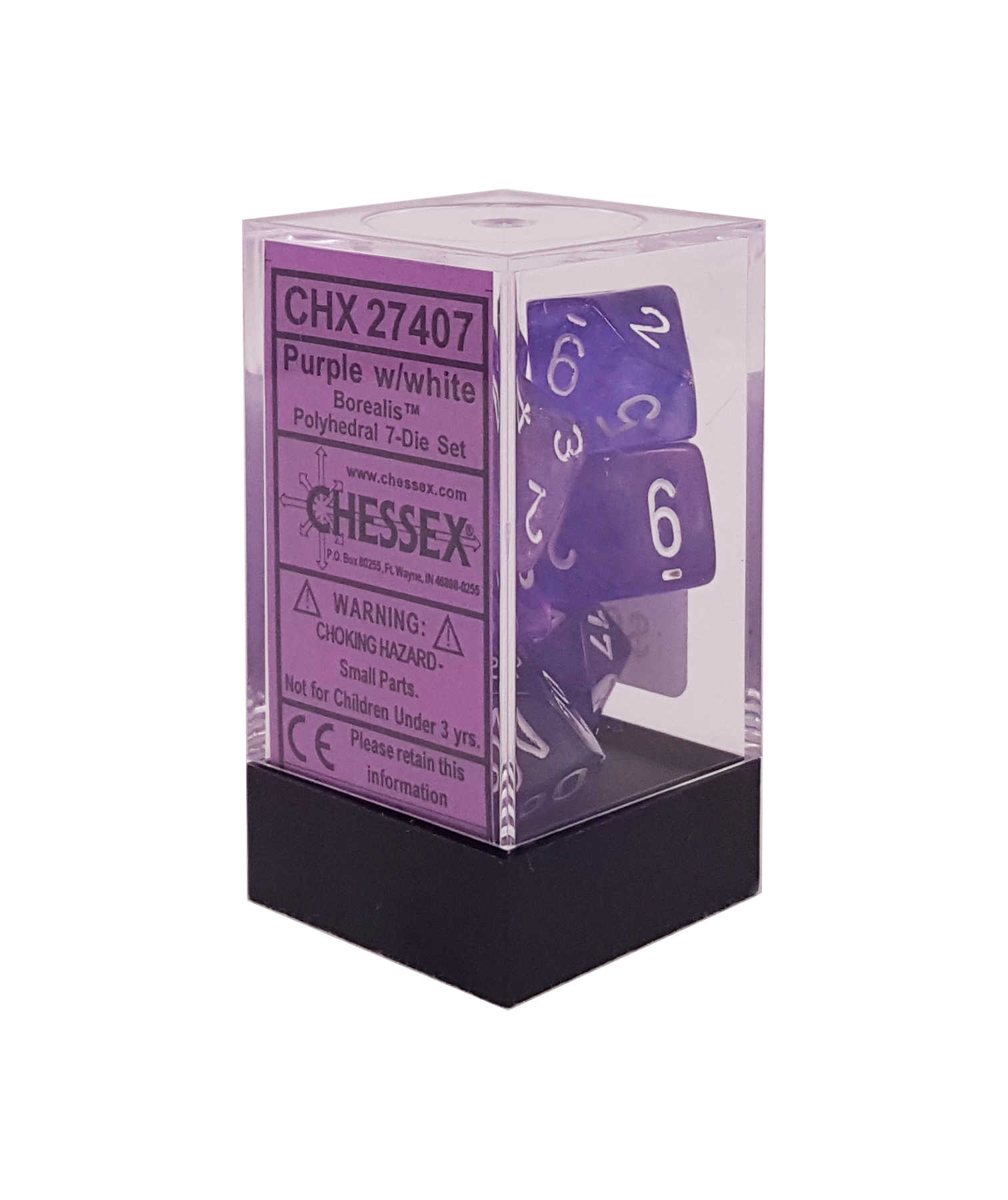 CHESSEX BOREALIS 7-DIE SET PURPLE/WHITE (CHX27407) | Eastridge Sports Cards & Games