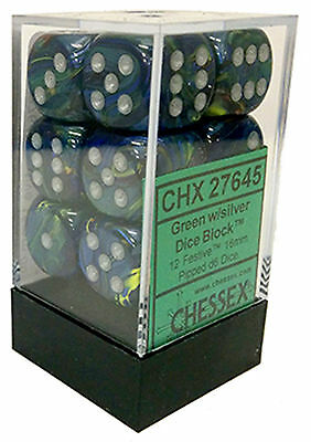 CHESSEX Festive 12D6 Green/Silver 16MM (CHX27645) | Eastridge Sports Cards & Games