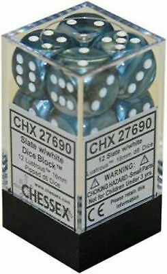 CHESSEX Lustrous 12D6 Slate/White 16MM (CHX27690) | Eastridge Sports Cards & Games