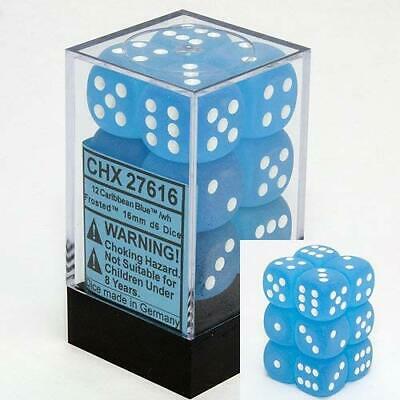 CHESSEX Frosted 12D6 Caribbean Blue/White 16MM (CHX27616) | Eastridge Sports Cards & Games