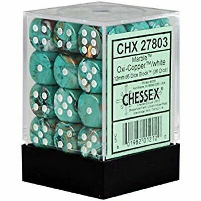 CHESSEX Marble 36D6 Oxi Copper/White 12MM (CHX27803) | Eastridge Sports Cards & Games