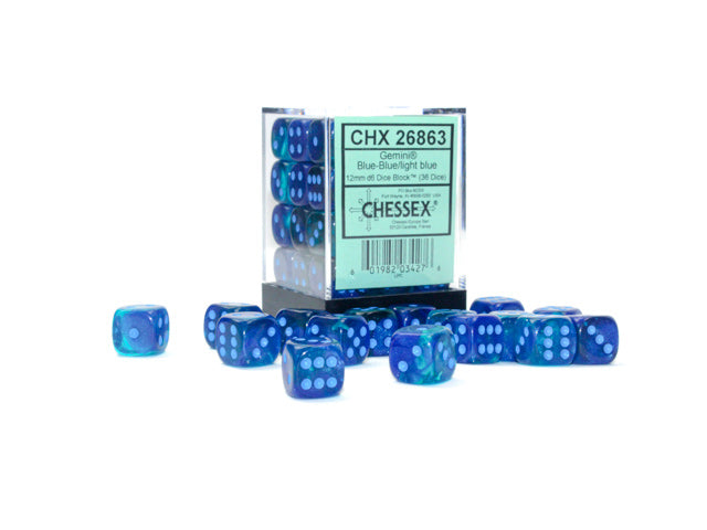 CHESSEX GEMINI 36-DIE CUBE Blue-Blue/Light Blue (CHX26863) | Eastridge Sports Cards & Games