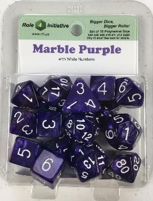 ROLL 4 INITIATIVE SET OF 15 DICE: MARBLE PURPLE W/ WHITE NUMBERS | Eastridge Sports Cards & Games