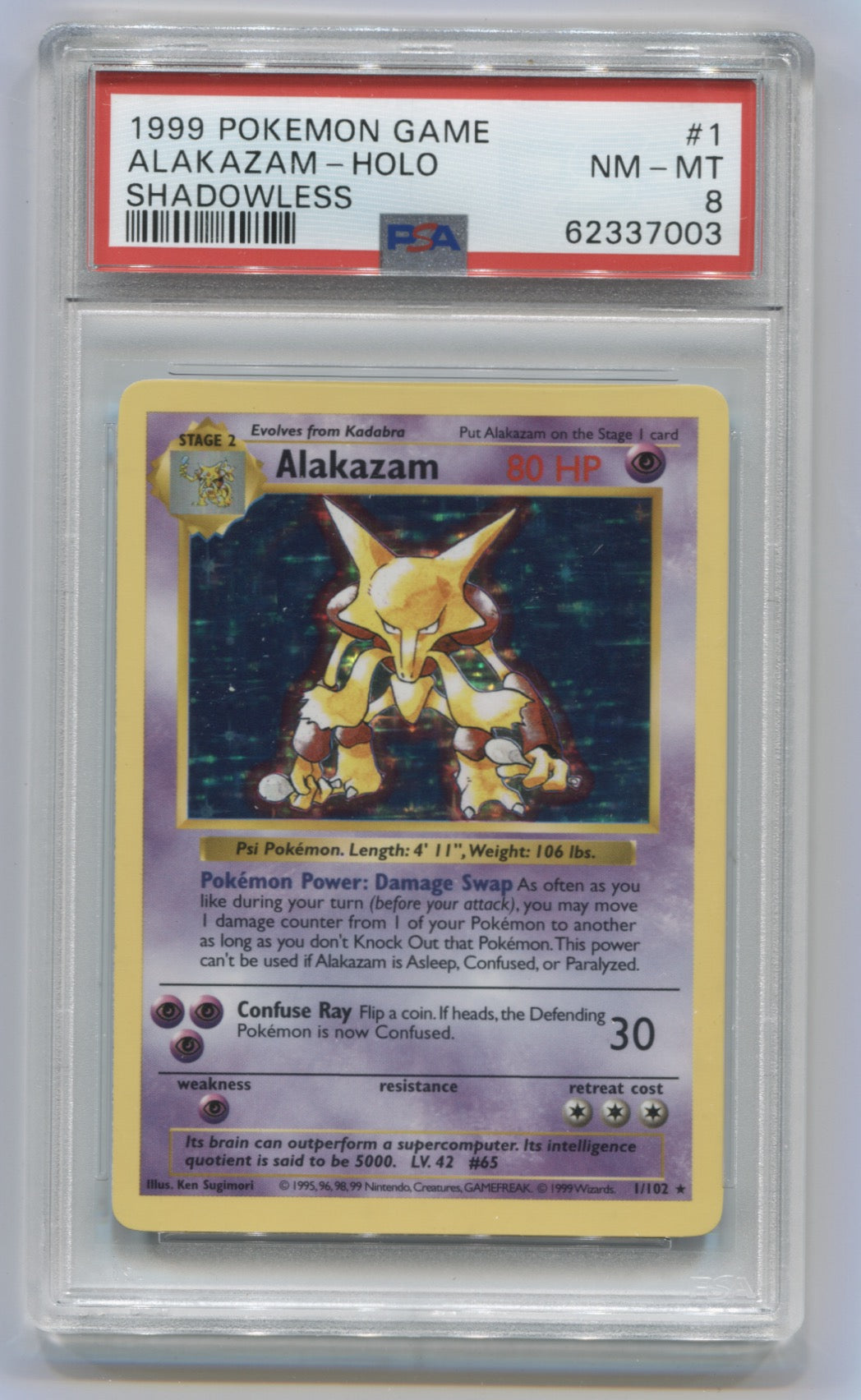 1999 Pokemon Base Set Unlimited Shadowless #1 Alakazam - Holo PSA 8 | Eastridge Sports Cards & Games
