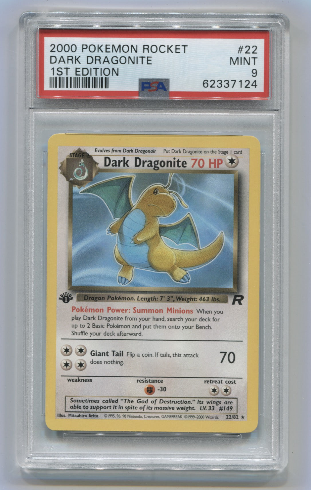 2000 Pokemon Rocket 1st Edition #22 Dark Dragonite (Non Holo) PSA 9 | Eastridge Sports Cards & Games
