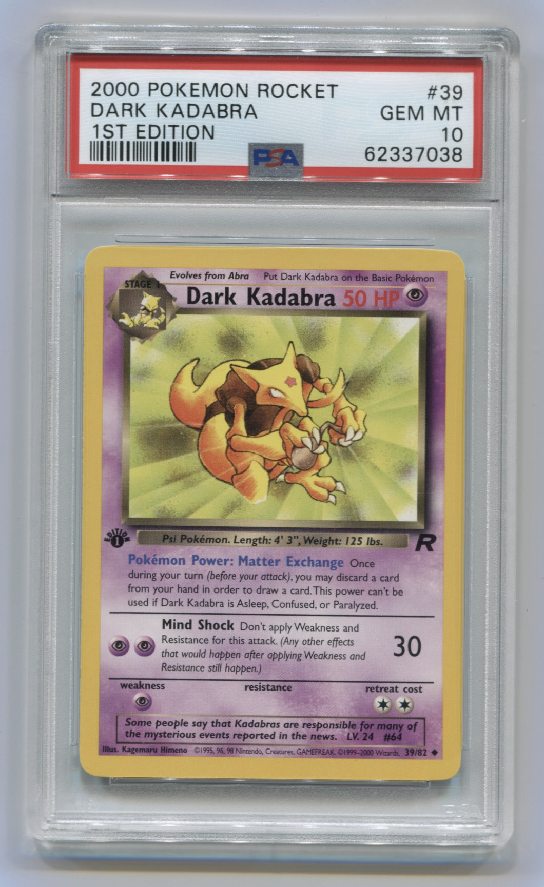 2000 Pokemon Rocket 1st Edition #39 Dark Kadabra PSA 10 | Eastridge Sports Cards & Games