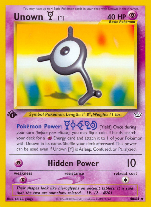 Unown [Y] (40/64) [Neo Revelation 1st Edition] | Eastridge Sports Cards & Games