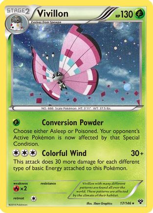 Vivillon (17/146) (Meadow Form/Pink Wings) (Cosmos Holo) [XY: Base Set] | Eastridge Sports Cards & Games