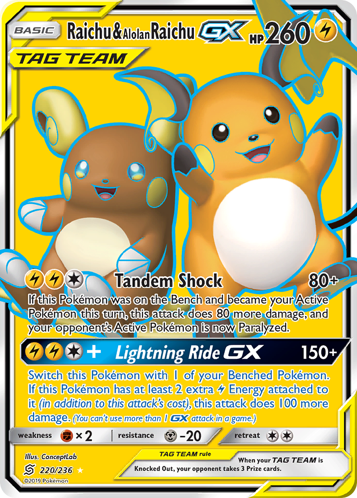 Raichu & Alolan Raichu GX (220/236) [Sun & Moon: Unified Minds] | Eastridge Sports Cards & Games