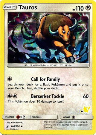 Tauros (164/236) (Pikachu Stamp #14) [Battle Academy 2020] | Eastridge Sports Cards & Games