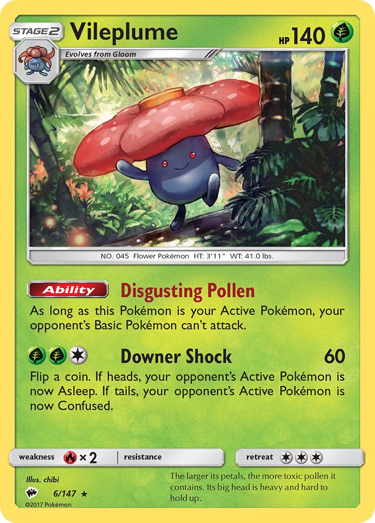 Vileplume (6/147) (Prerelease Kit Exclusive) (Theme Deck Exclusive) [Sun & Moon: Burning Shadows] | Eastridge Sports Cards & Games