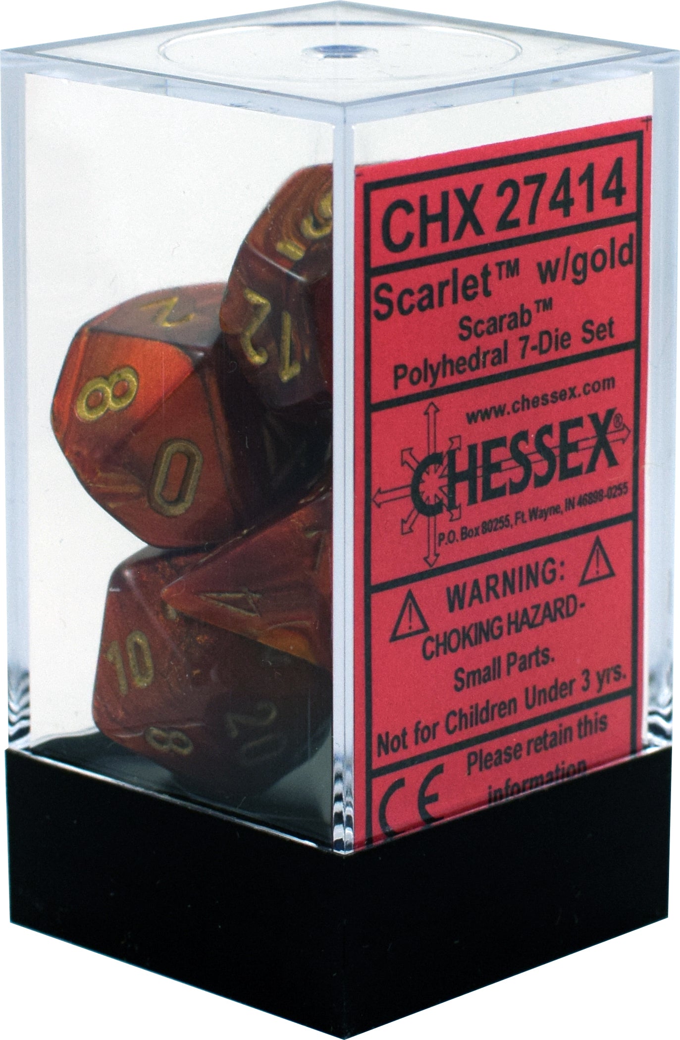 CHESSEX SCARAB 7-DIE SET SCARLET/GOLD (CHX27414) | Eastridge Sports Cards & Games