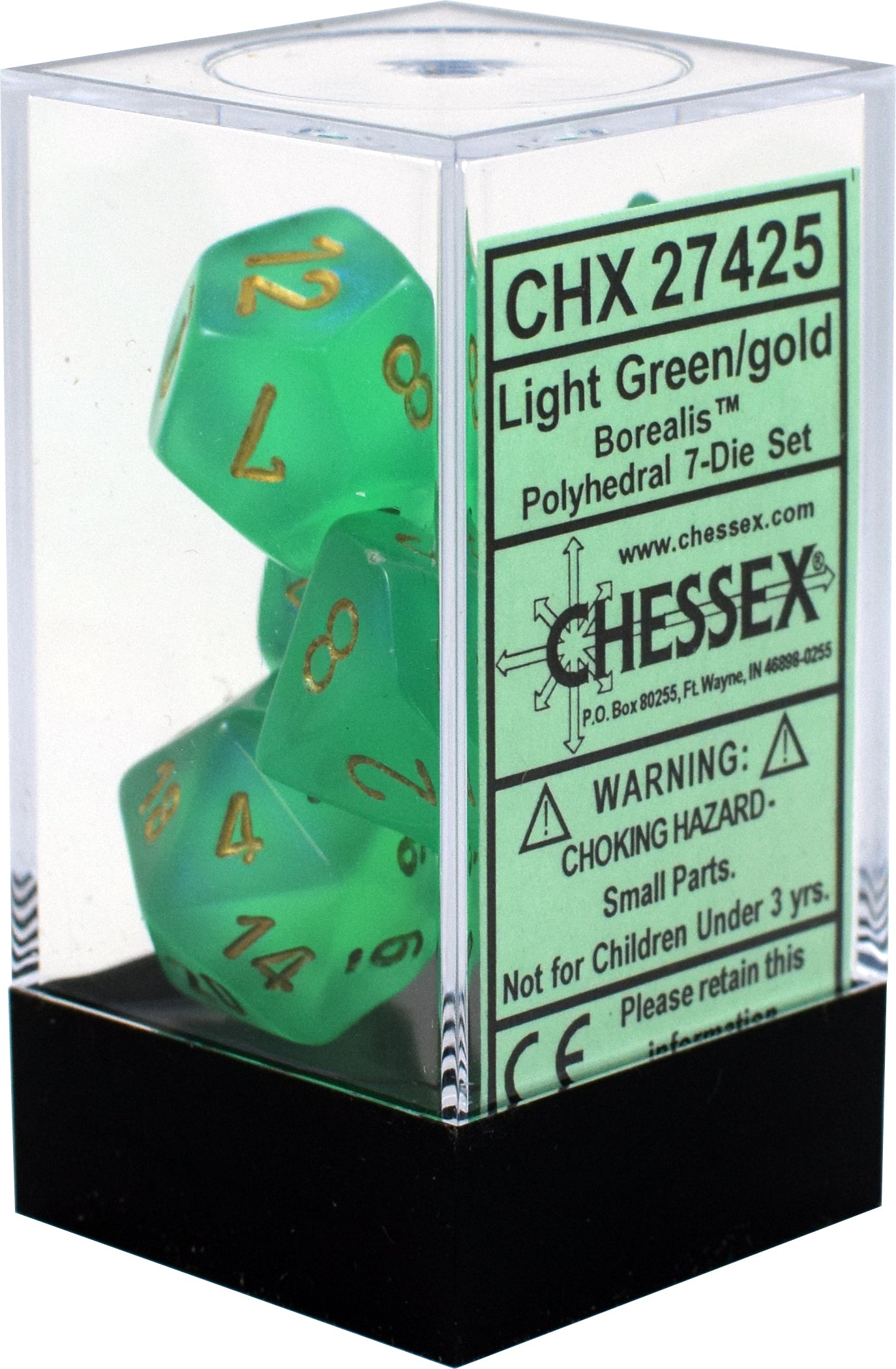 CHESSEX BOREALIS 7-DIE SET LIGHT GREEN/GOLD (CHX27425) | Eastridge Sports Cards & Games