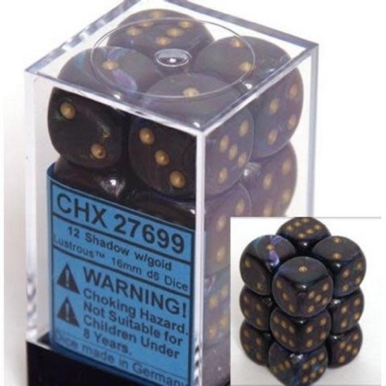 CHESSEX Lustrous 12D6 Shadow/Gold 16MM (CHX27699) | Eastridge Sports Cards & Games