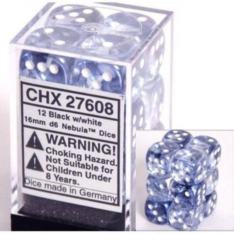 CHESSEX Nebula 12D6 Black/White 16MM (CHX27608) | Eastridge Sports Cards & Games
