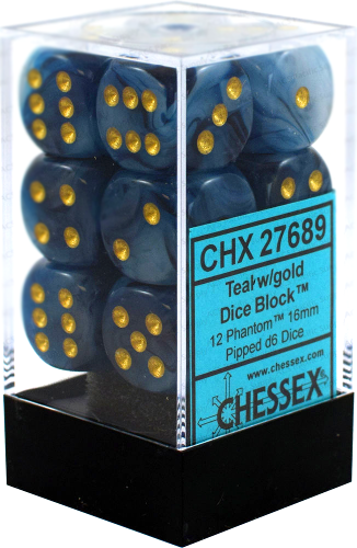 CHESSEX Phantom 12D6 Teal/Gold 16MM (CHX27689) | Eastridge Sports Cards & Games