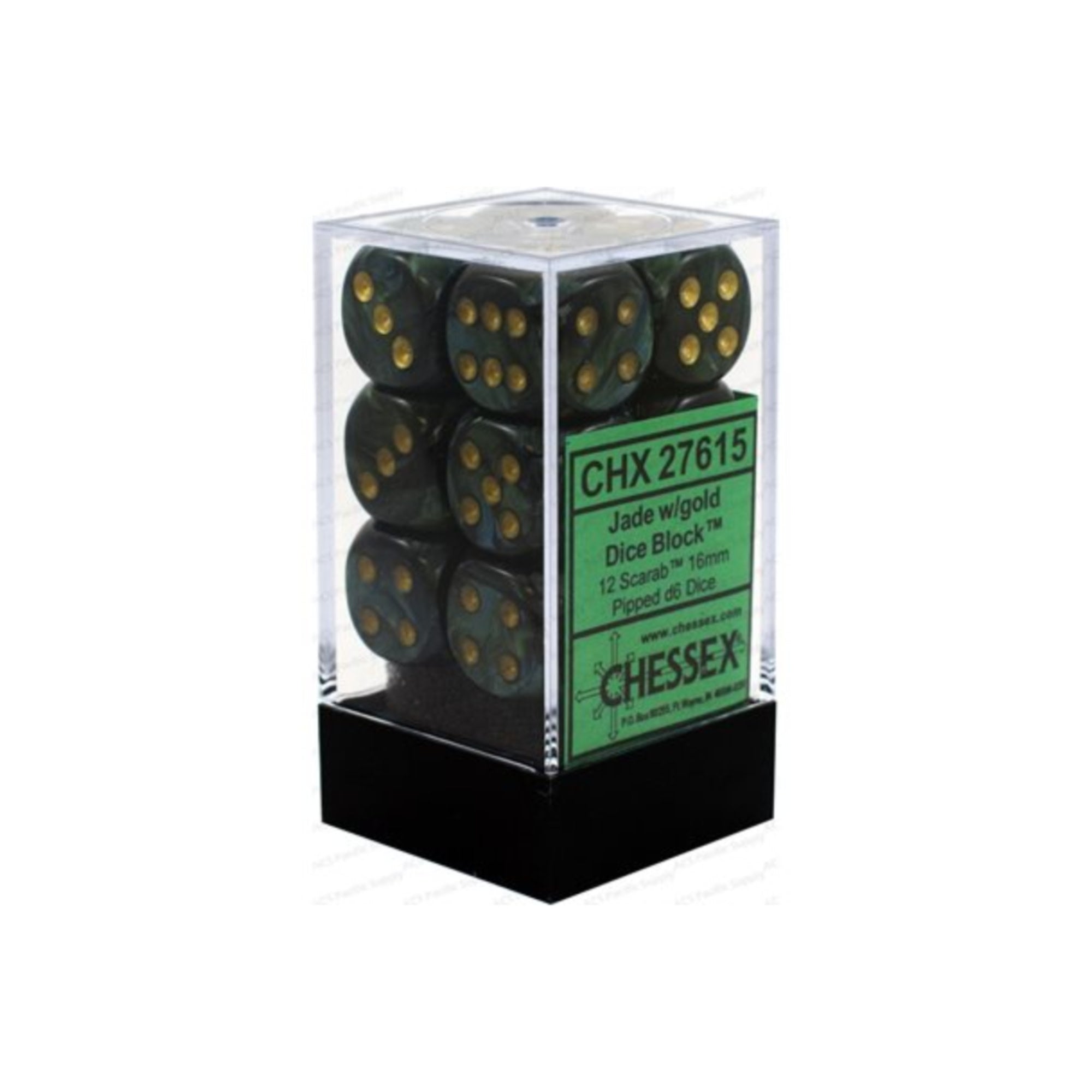 CHESSEX Scarab 12D6 Jade/Gold 16MM (CHX27615) | Eastridge Sports Cards & Games