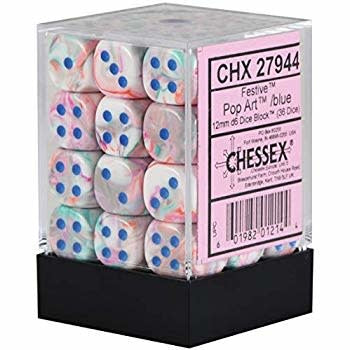 CHESSEX FESTIVE 36D6 POP-ART/BLUE 12MM (CHX27944) | Eastridge Sports Cards & Games