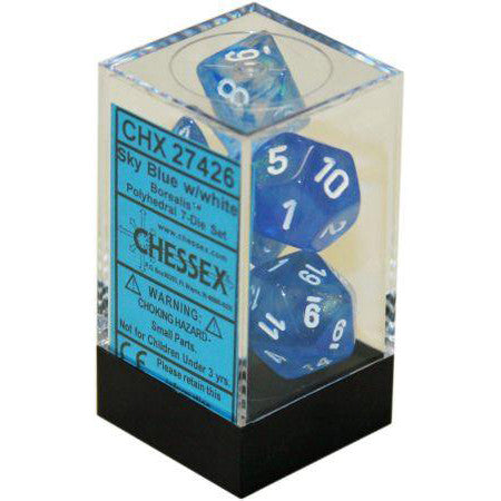 CHESSEX BOREALIS 7-DIE SET SKY BLUE/WHITE (CHX27426) | Eastridge Sports Cards & Games