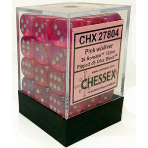 CHESSEX BOREALIS 36D6 PINK/SILVER 12MM (CHX27804) | Eastridge Sports Cards & Games