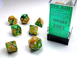 CHESSEX Gemini Gold-Green/White 7 Die Set (CHX26425) | Eastridge Sports Cards & Games