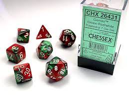 CHESSEX Gemini Green-Red/White 7 Die Set (CHX26431) | Eastridge Sports Cards & Games