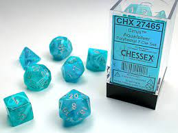 CHESSEX Cirrus Aqua/Silver 7 Die Set (CHX27465) | Eastridge Sports Cards & Games