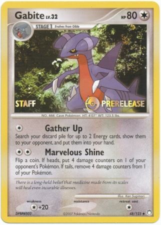 Gabite (48/123) (Staff Prerelease Promo) [Diamond & Pearl: Black Star Promos] | Eastridge Sports Cards & Games