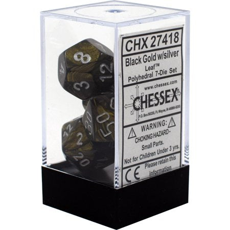 CHESSEX LEAF 7-DIE SET BLACK GOLD/SILVER (CHX27418) | Eastridge Sports Cards & Games