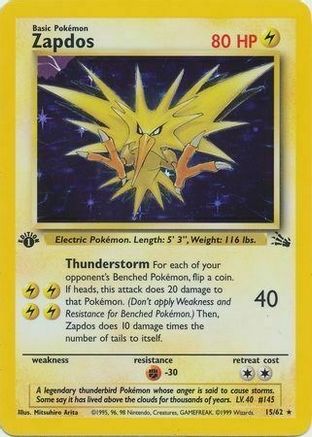 Zapdos (15/62) (Cosmos Holo) [Fossil 1st Edition] | Eastridge Sports Cards & Games