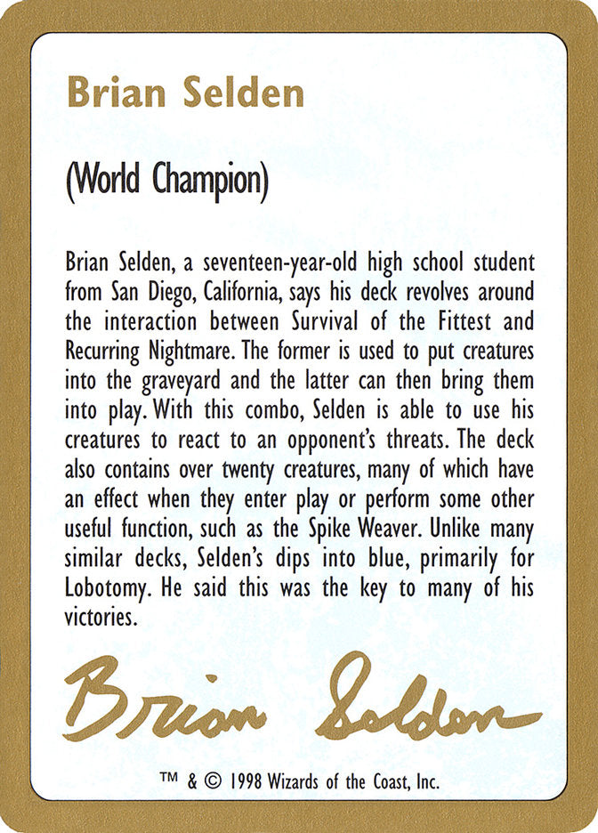 Brian Selden Bio [World Championship Decks 1998] | Eastridge Sports Cards & Games