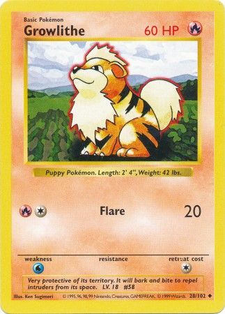 Growlithe (28/102) [Base Set Shadowless Unlimited] | Eastridge Sports Cards & Games