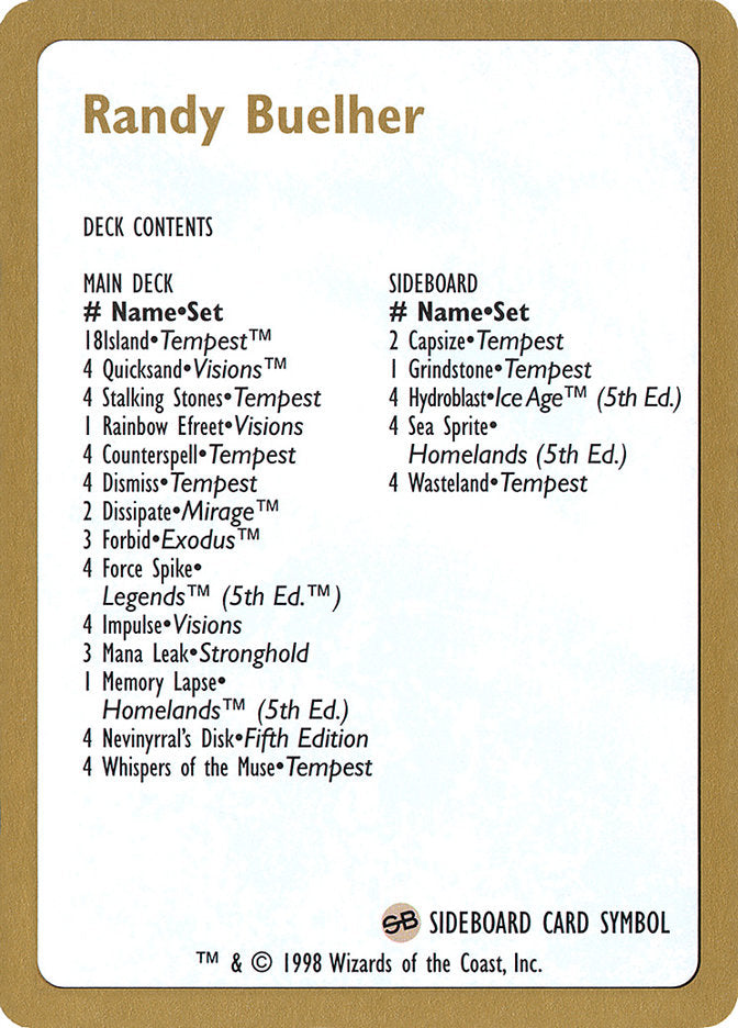 Randy Buehler Decklist [World Championship Decks 1998] | Eastridge Sports Cards & Games
