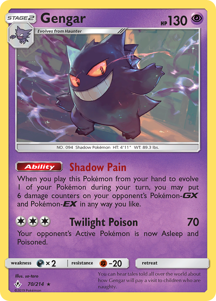 Gengar (70/214) [Sun & Moon: Unbroken Bonds] | Eastridge Sports Cards & Games