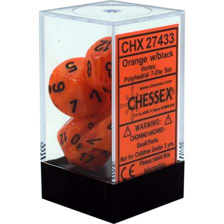 CHESSEX VORTEX 7-DIE SET ORANGE/BLACK (CHX27433) | Eastridge Sports Cards & Games