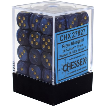 CHESSEX SCARAB 36D6 ROYAL BLUE/GOLD 12MM (CHX27827) | Eastridge Sports Cards & Games