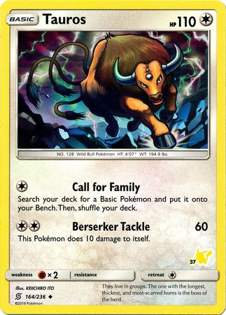 Tauros (164/236) (Pikachu Stamp #37) [Battle Academy 2020] | Eastridge Sports Cards & Games