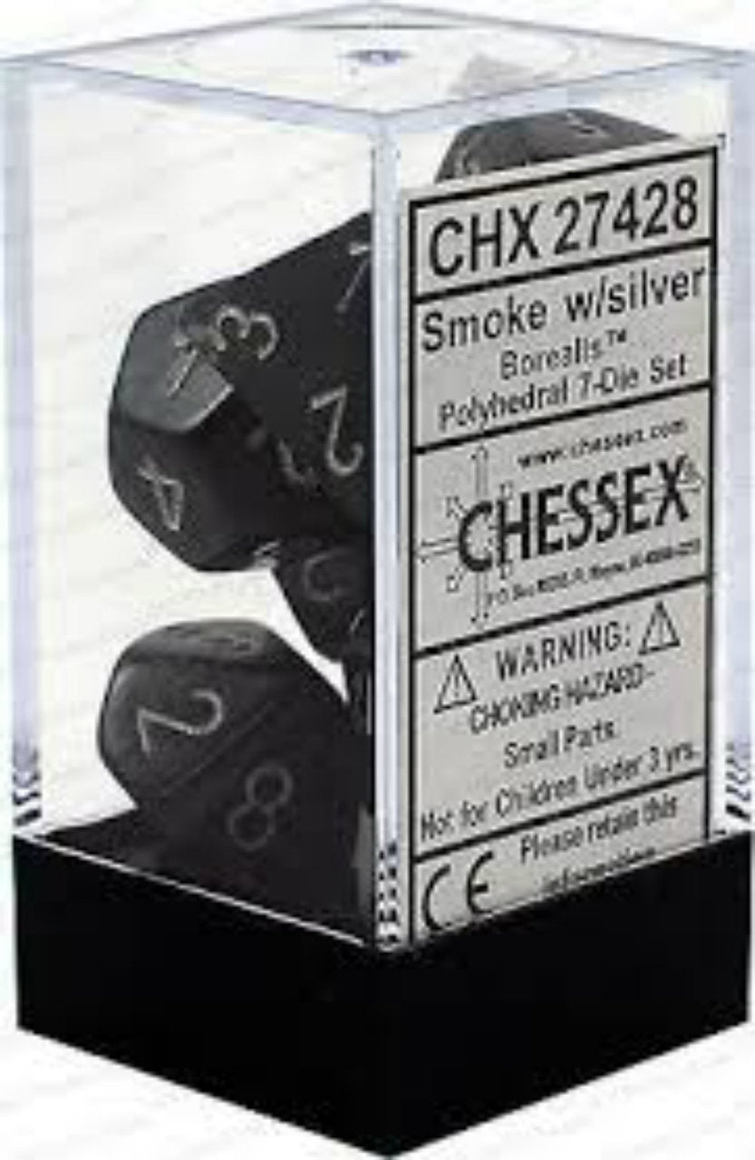 CHESSEX BOREALIS 7-DIE SET SMOKE/SILVER (CHX27428) | Eastridge Sports Cards & Games
