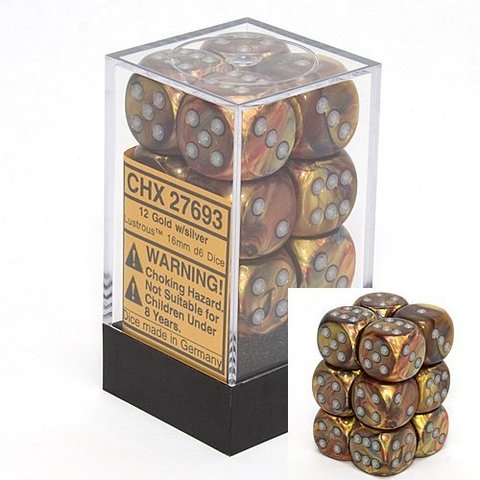 CHESSEX Lustrous 12D6 Gold/Silver 16MM (CHX27693) | Eastridge Sports Cards & Games