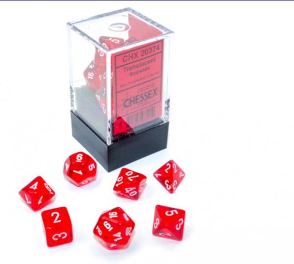 Chessex Mini 7-Die Set: Translucent Red w/ White (CHX20374) | Eastridge Sports Cards & Games