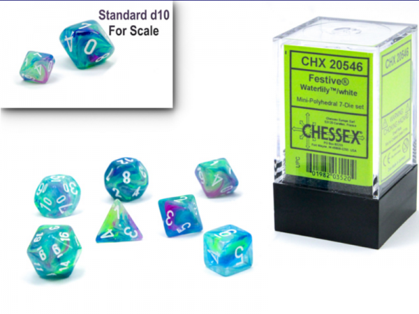 Chessex Mini 7-Die Set: Festive Water Lily w/ White (CHX20546) | Eastridge Sports Cards & Games