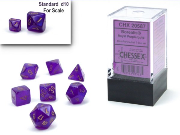 Chessex Mini 7-Die Set: Borealis Royal Purple w/ Gold (CHX20587) Glow in the Dark! | Eastridge Sports Cards & Games