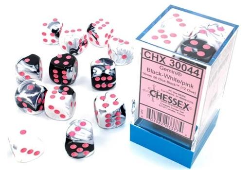 CHESSEX Gemini 12D6 Black-White / Pink 16MM (CHX30044) | Eastridge Sports Cards & Games