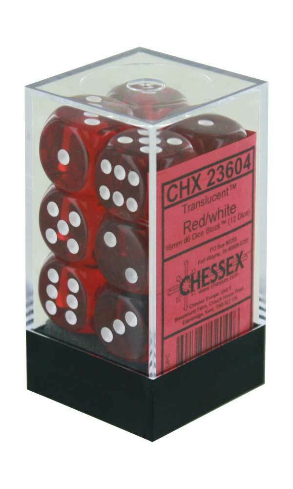 CHESSEX Translucent 12D6 Red/White 16MM (CHX23604) | Eastridge Sports Cards & Games