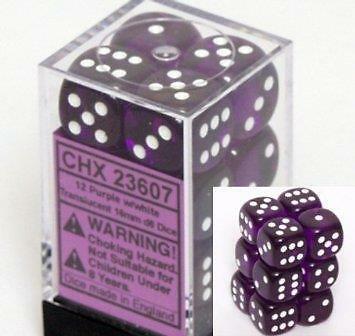 CHESSEX Translucent 12D6 Purple/White 16MM (CHX23607) | Eastridge Sports Cards & Games