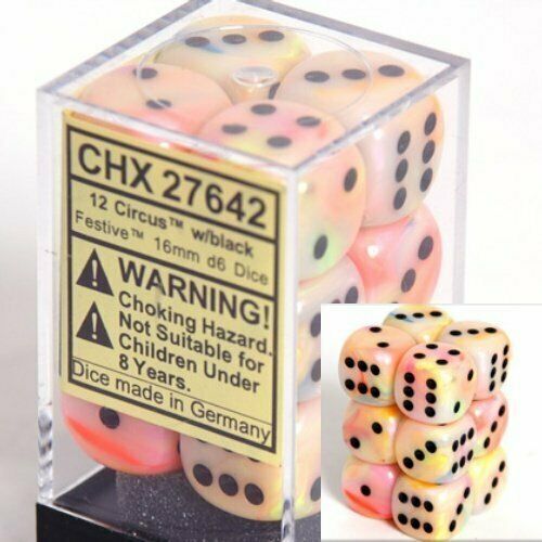 CHESSEX Festive 12D6 Circus/Black 16MM (CHX27642) | Eastridge Sports Cards & Games